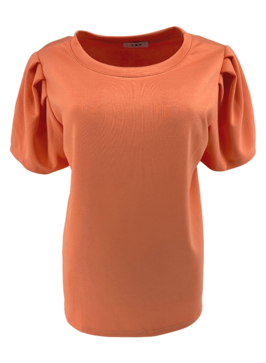 Shirt van gladde stof met pofmouw Ankie apricot.swd)