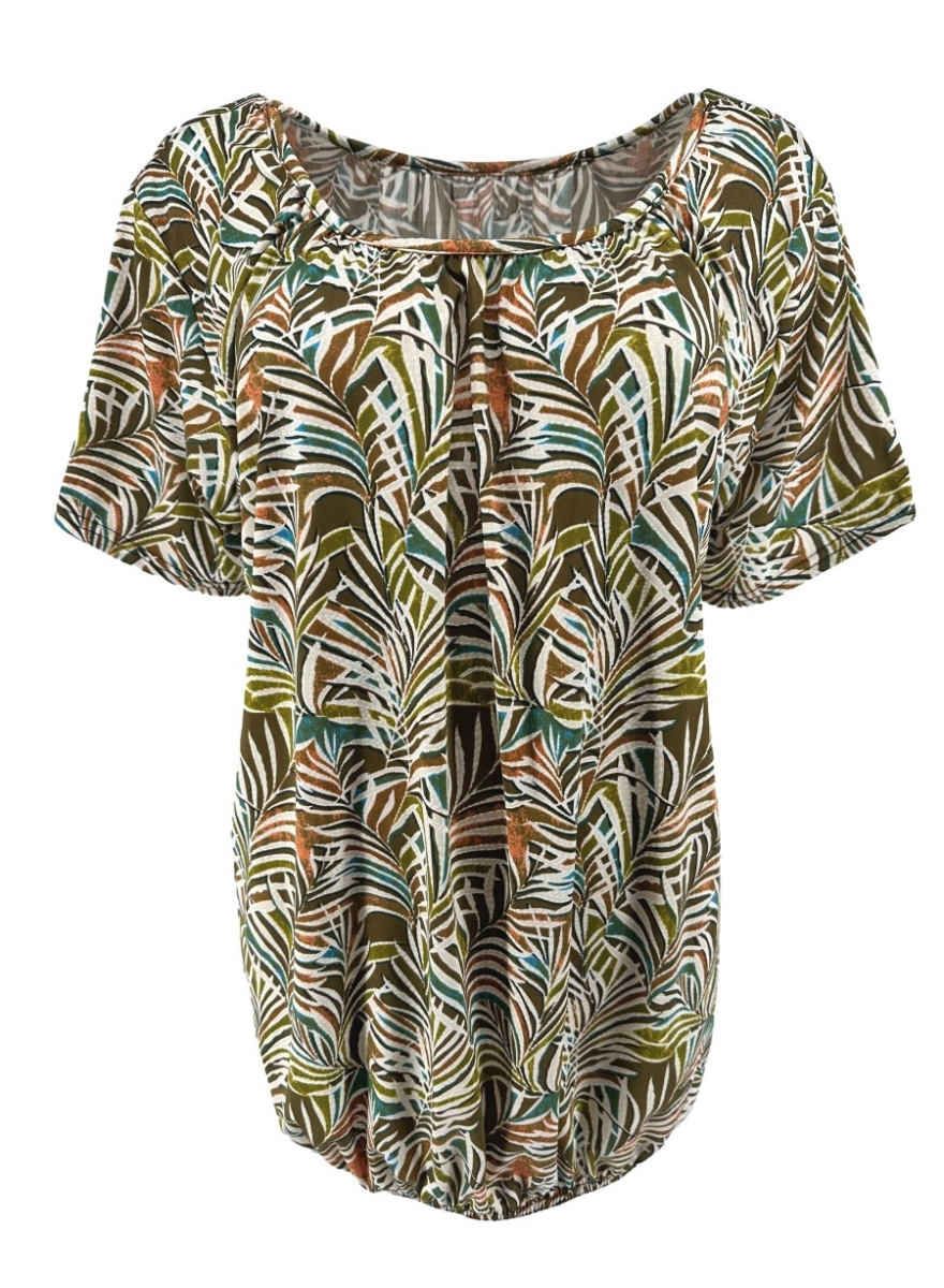 Basic ballon shirt travelstof met korte mouw leaves.BBT