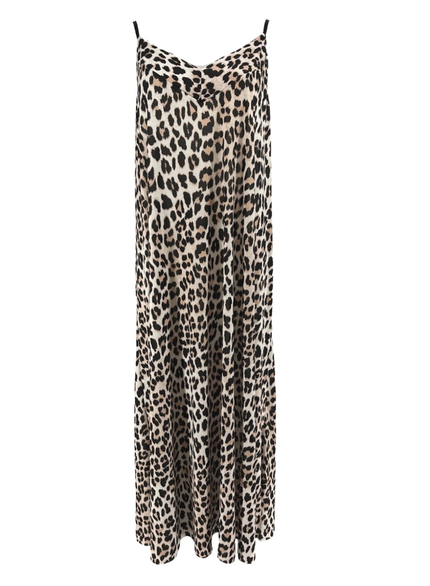Travelstof jurk met spaghetti bandjes Ava panterprint (SALE)
