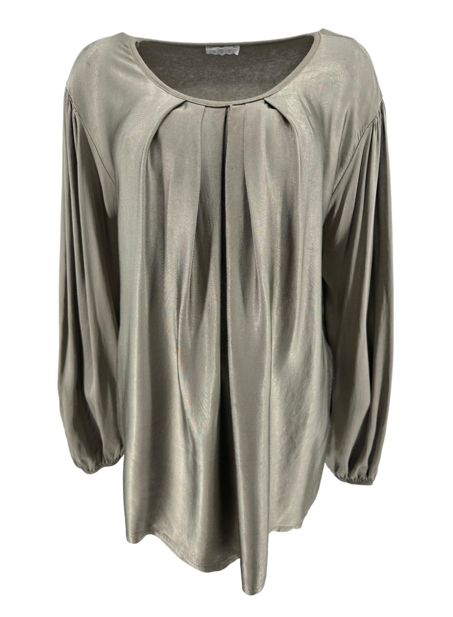 Shirt met lange mouw van satijn-look met plooien taupe