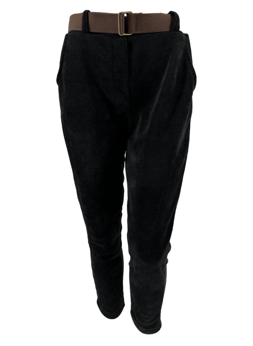Rib velvet broek met riem zwart