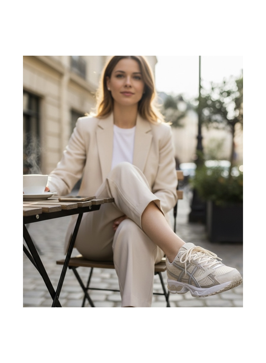 Sneaker met mesh en veter beige (9179)