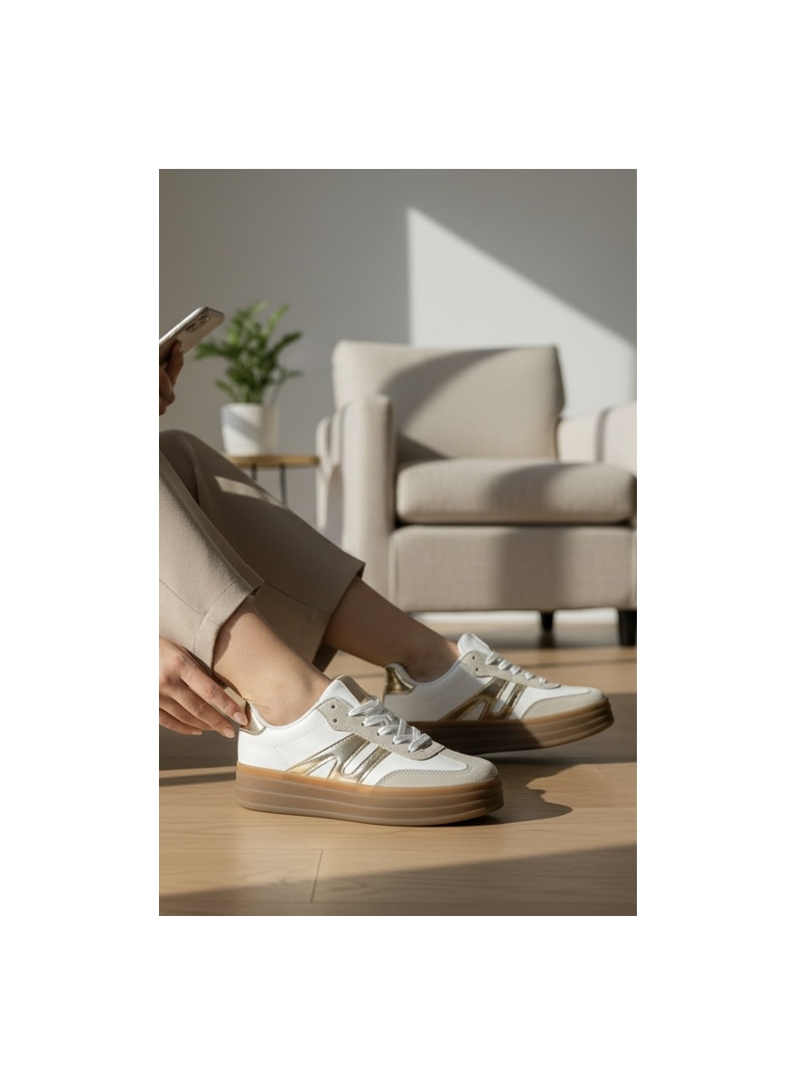 Sneaker met veter white/gold (YY110)