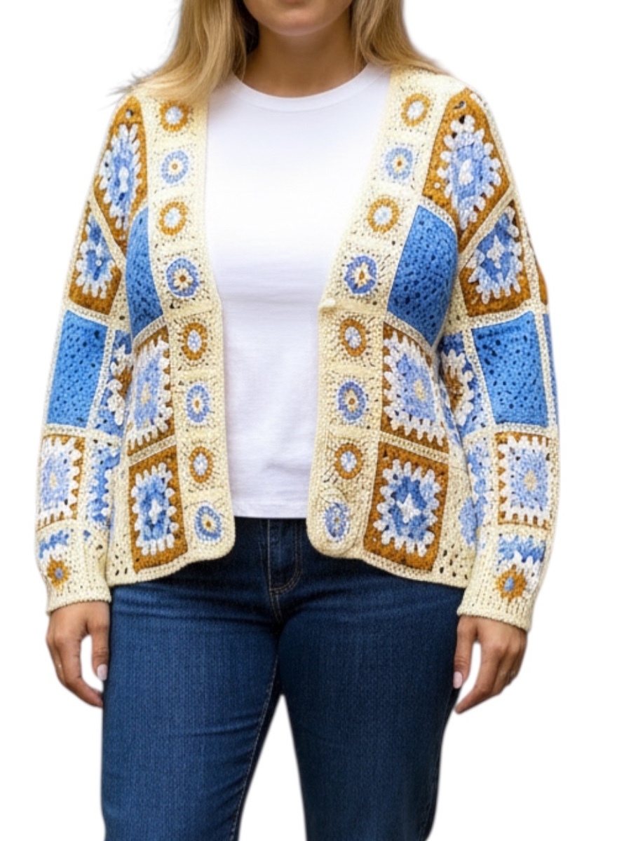 Gehaakt vest met koord meerkleurig square licht blauw (GHV)