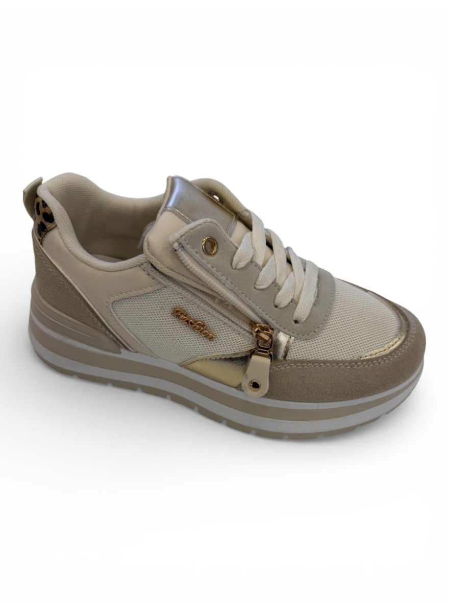 Sneaker met rits en panterprint detail beige (YY117)
