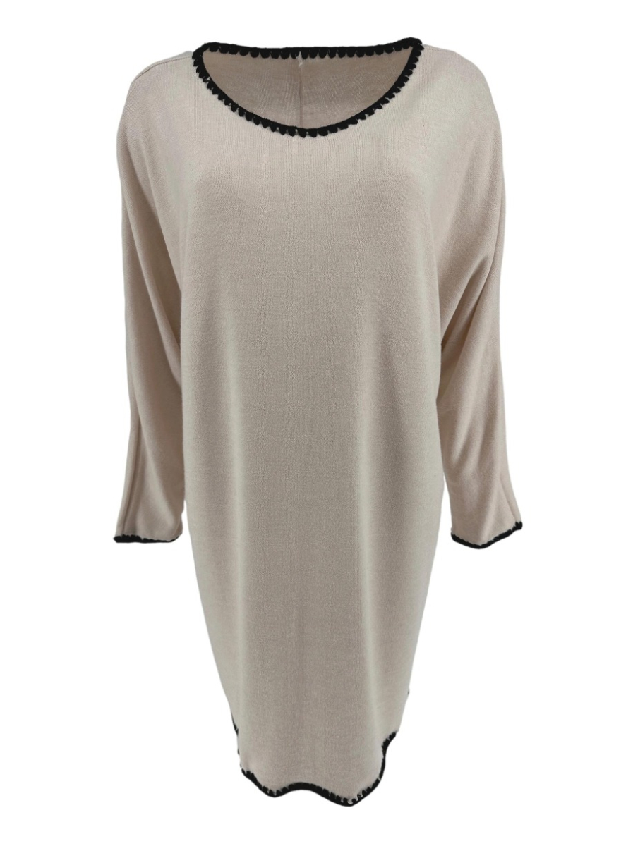 Lange trui tuniek met boordje Gingy beige