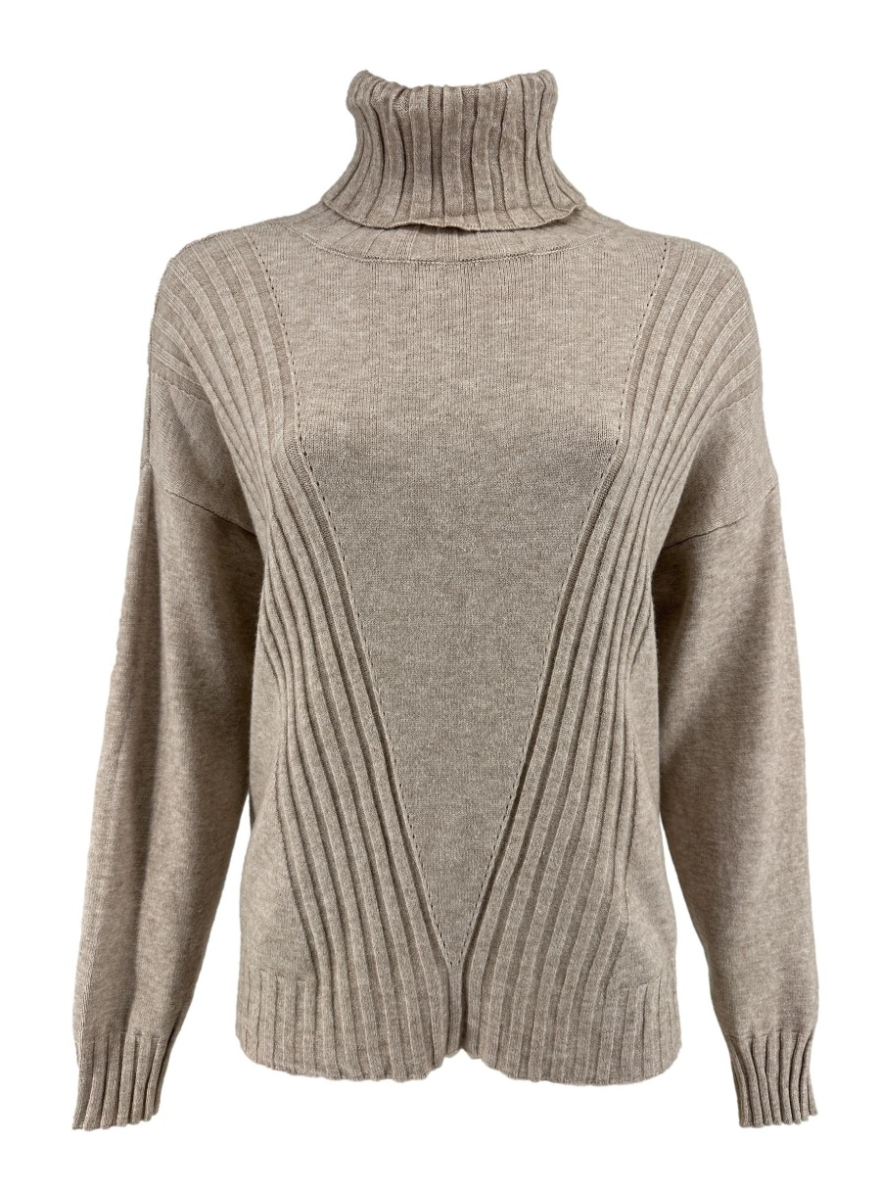 Trui met col en rib motief beige KL1850