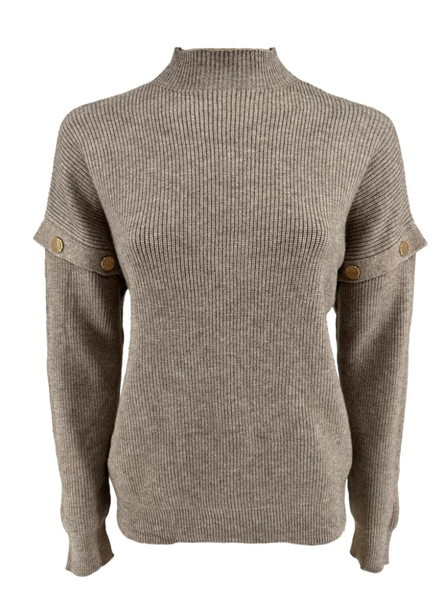 Trui met turtleneck en gouden knopen taupe S 898