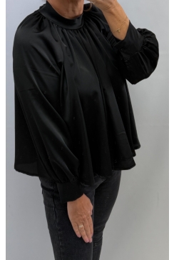 Blouse van satijn-look met knopen Rosy zwart