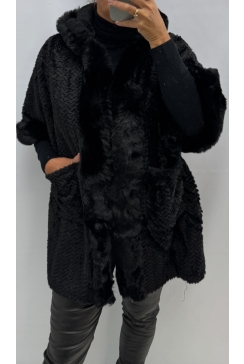 Jas met capuchon Morticia zwart (ZH-08). bont