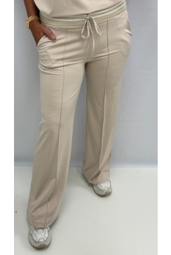 Travelstof broek met rechte broekspijp en bies Blizz beige. btsb