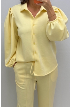 Blouse met kraag en knopen en pofmouw Stephanie geel