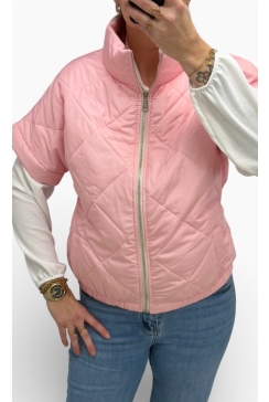 Bodywarmer met ruit en ZILVEREN rits roze