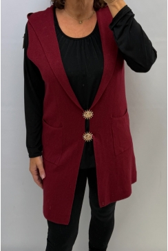 Lang mouwloos vest met capuchon Moon bordeaux SALE .PTL
