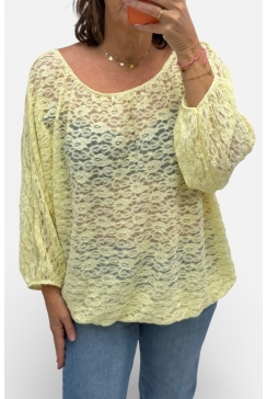 Ballon blouse met lange mouw van kant geel