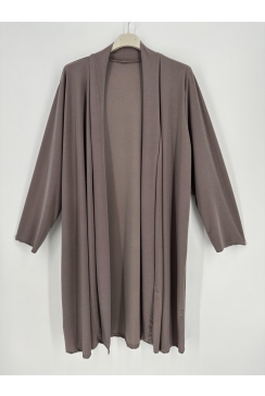 Soepel vallend travelstof vest met brede boord taupe