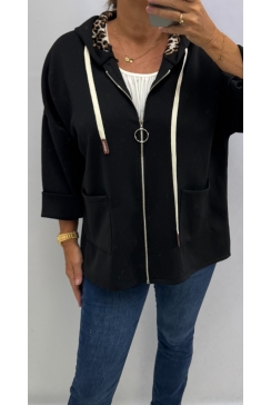 KORTER vest met ritssluiting en panterprint Nel zwart