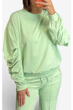 Travelstof blouse met geplooide mouw Puk licht groen (TVB)