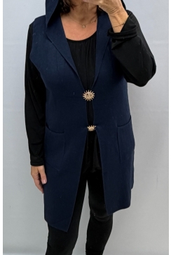 Lang mouwloos vest met capuchon Moon donker blauw SALE. PTL