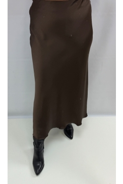 Satijn-look rok met rits aan de zijde bruin