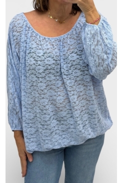 Ballon blouse met lange mouw van kant blauw