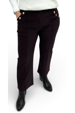 Petite broek met gouden knopen aubergine (F810)