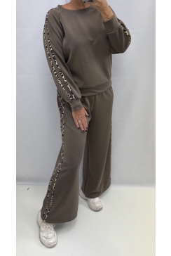 2-delig set met panterprint bies Felicia taupe
