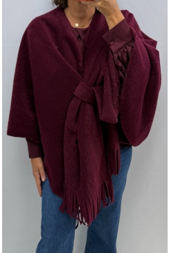 Poncho met franjes Miep wijnrood