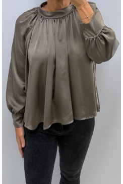 Blouse van satijn-look met knopen Rosy taupe
