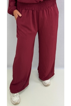 Broek met smock band aan de bovenzijde bordeaux