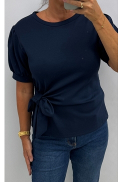 Sweatshirt met knoop aan de onderzijde Marleen navy. swd