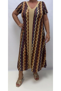 Jurk met v-hals van glitter MET MOUWTJE en waves cerise