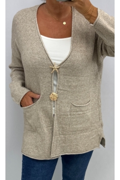 MIDI vest met lange mouw en knopen Starfish beige