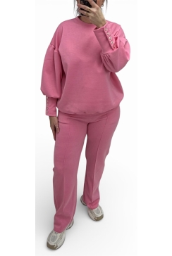 2-delig set met 5 knopen op de mouw Inge roze