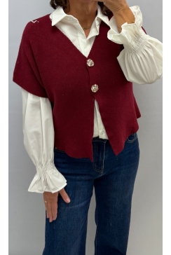 Fijngebreid vest met knopen en korte mouw Romijn bordeaux