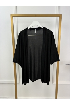 Soepel vallend glans vest met vleermuis mouw zwart