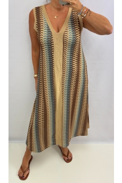 Jurk met v-hals van glitter met boogjes bruin