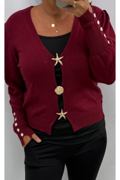 KORT vest met knopen op de mouw starfish bordeaux