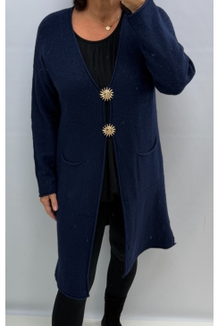 LANGER vest met zakjes star donker blauw SALE. ptl