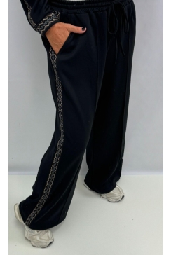 BROEK met aztec bies en elastische koord Aanya zwart