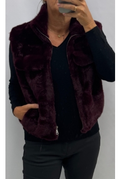 Mouwloos fakefur gilet Clara imitatiebont wijnrood (CO-021)