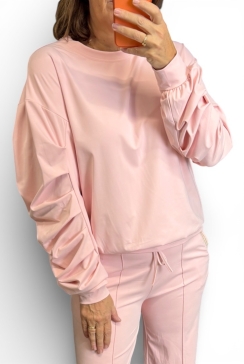 Travelstof blouse met geplooide mouw Puk licht roze (TVB)