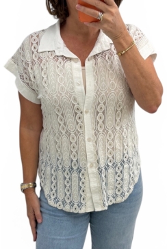 Blouse van kant met cirkels en ovalen Misu beige