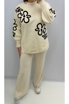 2-delig set met bloemen creme K