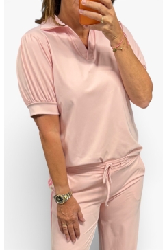 Travelstof shirt met kraag Wynona licht roze (TVB)