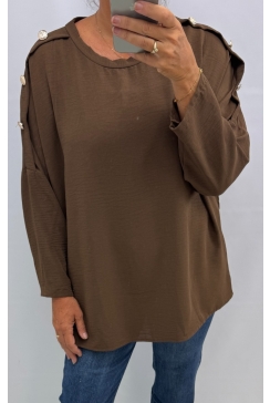 Blouse met knopen op de schouder Chrisje bruin