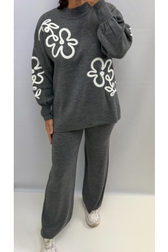 2-delig set met bloemen grijs K