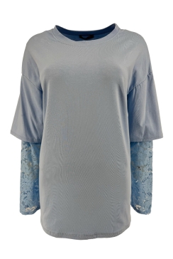 T-Shirt met kanten mouw Pien licht blauw SALE