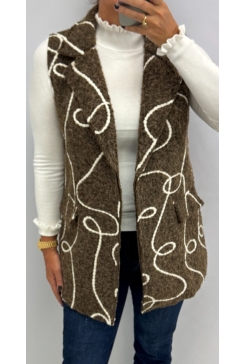 Mouwloos gilet en fake zakjes thread bruin