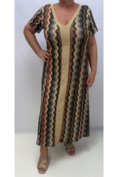 Jurk met v-hals van glitter MET MOUWTJE en waves zwart